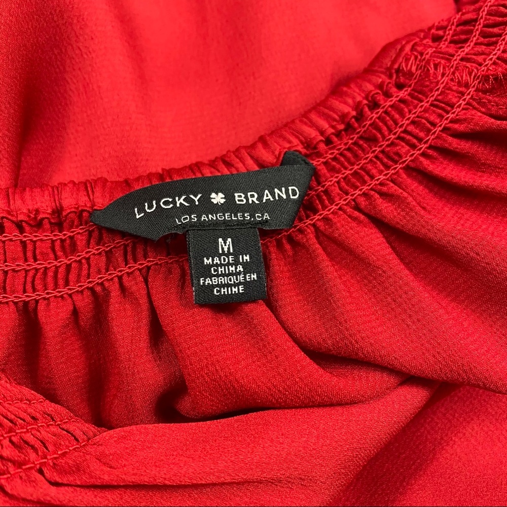 Lucky Brand | Silk Popover Blouse Rich Red - Picture 2 of 8